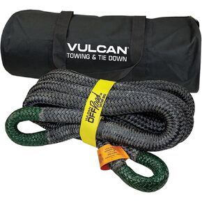 VULCAN Off-Road Recovery Rope - 1-1/2 Inch x 30 Foot - Green Eyes - 74,000 Pound Breaking Strength - Includes Vented Storage Bag