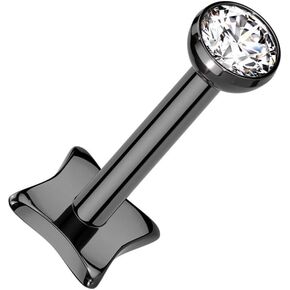 Pierced Owl 18GA ASTM F-136 Implant Grade Titanium Threadless Push-In Bezel Set CZ Crystal Top Diamond Shaped Base Flat Back Stud