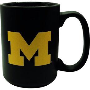 Boelter Brands NCAA Team Logo Matte Black Coffee Mug, 15oz (Michigan Wolverines)