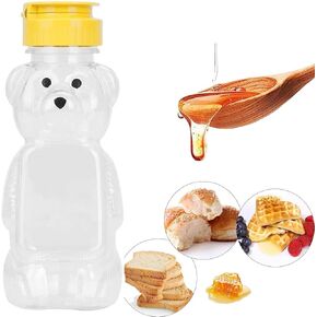 1PC 8Oz Plastic Bear Honey Bottle Jars, Empty Honey Squeeze Bottle with Flip-top Lid for Storing and Dispensing, Yellow Flap Caps Garlic Presses for Storing and Dispensing Leak Proof Flip-Top Caps