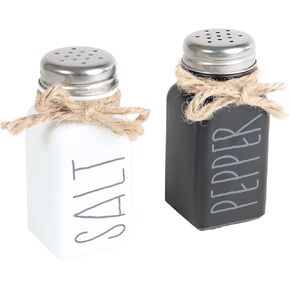 Farmhouse Salt and Pepper Shaker Set - Rustic Salt Pepper Shaker Glass Bottles with Steel Lids and Twine