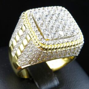 KOICCVQQ Fashion Male Full Diamonds Ring Hip Hop Male Charm Ring, Big Boss Rings Handmade Grinding Alloy Dainty Ring Water Drill Iced Out Gold Rings for Men,Bling Gold Diamond Men Rings Size 7