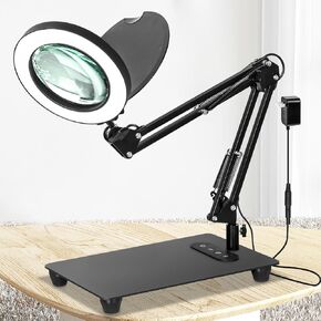 10X Magnifying Glass with Light, 2024 New Upgrade Infinite Color and Brightness Magnifying Desk Large Lamp & Clamp, 2-in-1 LED Hands Free Lighted Magnifier Stand for Craft Hobby Close Work Soldering