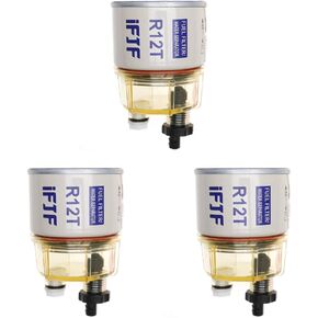 iFJF Automotive Replacement for Filter and Nylon Collection Bowl of R12T Fuel Filter/Water Separator 120AT NPT ZG1/4-19 Replacement Element Fits Diesel Engine(Set of 3)