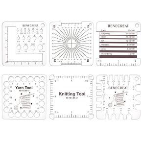 BENECREAT 6 Styles Acrylic Knitting Gauge Rulers, Crochet Hook and Yarn Wrap Per Inch Guide Knitting Tool for Spinners Yarn Measuring Crochet Accessories