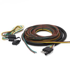 Trailer Wiring Harness 4 Way Flat Connector 25 FT Long - 18-Gauge Color Coded Trailer Wire Extension with 3 FT Ground Wire