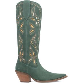 Dingo Womens Bandelera Embroidered Snip Toe Casual Boots Over the Knee Mid Heel 2-3" - Green