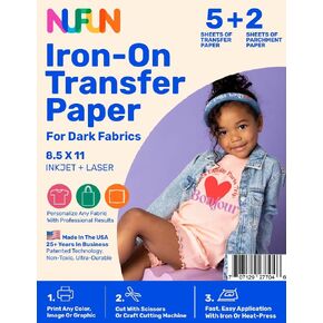 NuFun Activities Printable Iron-on Heat Transfer Paper for T Shirts, Dark Fabrics, 500 Sheets 8.5 x 11 inch, Long Lasting, Durable, Professional Quality, Easy DIY, Non-Toxic, Made In the USA