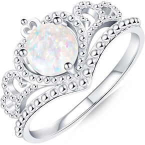 Princess Crown Style White Opal Rings for Women 925 Sterling Silver Teardrop Engagement Ring Wedding Promise Jewelry Gift for Wife Her