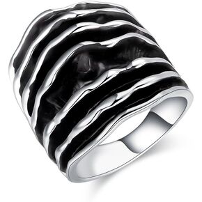 Wave Style Statement Rings for Women 18k Gold Plated Classy Sturdy Wide Band Big Ring