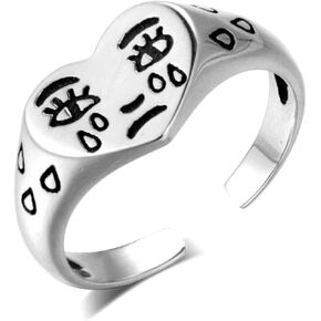 Crying Face Ring, Adjustable Gold/Silver Crying Heart Open Ring Fun Cartoon Sad Face Teardrop Love Heart Ring Statement Crying Broken Heart Finger Ring for Women