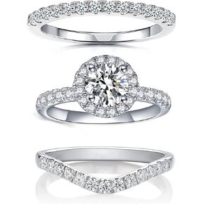 1 Moissanite Rings for Women, D Color VVS1 Clarity Brilliant Round Cut Solitaire Lab Created Diamond Moissanite Ring Rhodium Plated Solid S925 Sterling Silver
