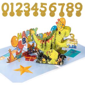 HOMANGA Dinosaur Birthday Card for Boys Girls Kids, Dinosaur Birthday Card for 1/2/3/4/5/6/7/8/9 Year-Old Boys, Birthday Pop Up Card for Son, Daughter, Nephew, Niece, Grandson, Granddaughter