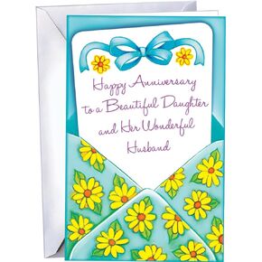 Chuck's Card-O-Rama - Happy Anniversary To Daughter and Husband - You SAVE $1.50 - Excellent Card Stock, Envelope Included - 5" x 7.75" - Packaged in Extra Sturdy Mailer - 96047
