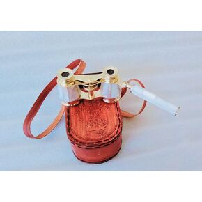 Brass Mother of Pearl Binoculars with Leather Box Beautiful Engrave Design for Love eachother