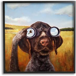 Stupell Industries Dog Watching Bird Binoculars Black Framed Giclee Art Design by Lucia Heffernan