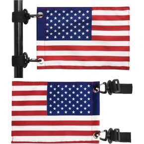 2PCS Golf Cart Flag, 6 * 9'' American Flag with Elastic Strap Bracket, Mini American USA Flag for Golf Cart, Boat, Bike f/ 4th of July