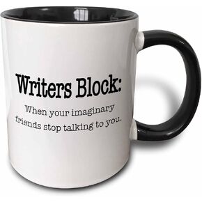 3dRose Writers Block When Your Imaginary Friends Stop Talking to You Mug, 11 oz, Black