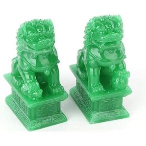 XIZHI Feng Shui Porsperity Pair of Fu Foo Dogs Guardian Lion Statues Traditional Chinese Statues Stone of Green Statues Best Housewarming Congratulatory for Indoor Outdoor Placement Gift
