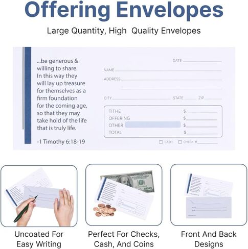 Church Offering Envelopes - Cash Envelopes For Tithes And Offering - Offering Envelope - Pack of 100 - Swanson Christian Products (1 TIMOTHY 6:18-19, 100, Pack) in Saudi Arabia