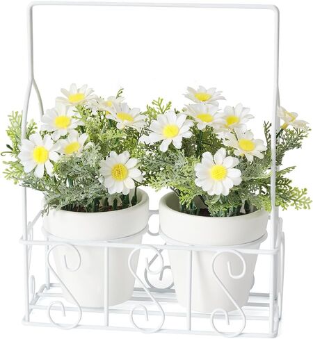 Artificial Flowers Fake Plants in Ceramic Pot with Metal Box Cradle Display Set for Home Bathroom Living Room Table Centerpiece Decor Indoor in Saudi Arabia