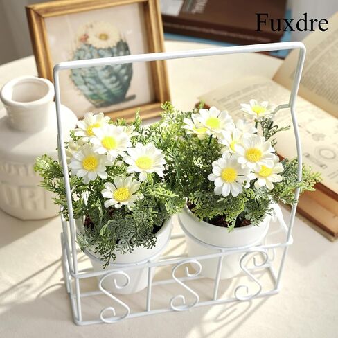 Artificial Flowers Fake Plants in Ceramic Pot with Metal Box Cradle Display Set for Home Bathroom Living Room Table Centerpiece Decor Indoor in Saudi Arabia