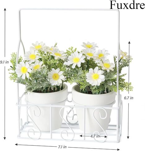 Artificial Flowers Fake Plants in Ceramic Pot with Metal Box Cradle Display Set for Home Bathroom Living Room Table Centerpiece Decor Indoor in Saudi Arabia