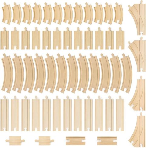 Conductor Carl Wooden Train Track Set, 42 Pieces - Solid Wood Wooden Train Track Accessories Compatible with Most Major Toy Train Brands - Single Piece, Interlocking Wooden Train Tracks in Kuwait