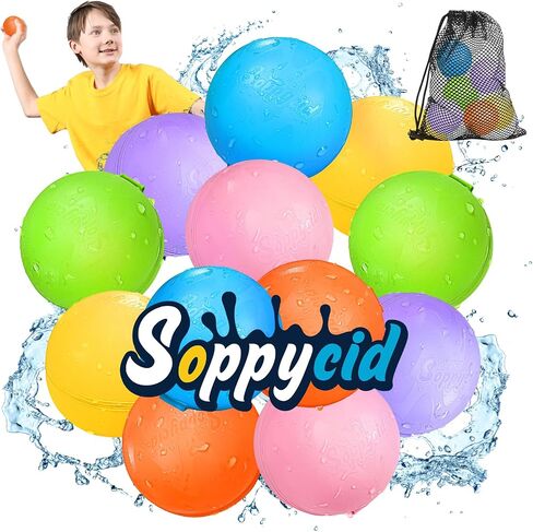 12PCS Reusable Water Balloons - Quick Fill Water Balls Toys For Toddler Age 4-8 - Refillable Self-Sealing Water Splash Bomb For Summer Party Pool Outdoor Beach Toys for kids Age 8-12 in Kuwait