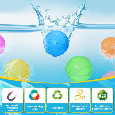 12PCS Reusable Water Balloons - Quick Fill Water Balls Toys For Toddler Age 4-8 - Refillable Self-Sealing Water Splash Bomb For Summer Party Pool Outdoor Beach Toys for kids Age 8-12 in Kuwait