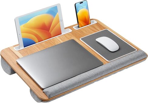 Totnz Lap Desk, Home Office Laptop Desk Fits up to 17 inches Laptop with Mouse Pad, Wrist Pad, Tablet, Pen & Phone Holder, Laptop Stand for Reading, Writing and Working, Wood Grain (TZLD3) in Saudi Arabia