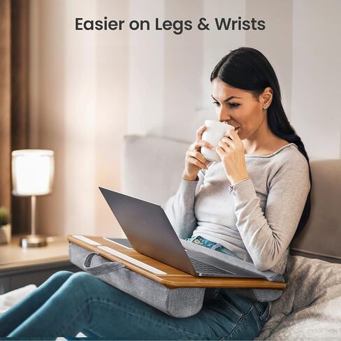Totnz Lap Desk, Home Office Laptop Desk Fits up to 17 inches Laptop with Mouse Pad, Wrist Pad, Tablet, Pen & Phone Holder, Laptop Stand for Reading, Writing and Working, Wood Grain (TZLD3) in Saudi Arabia