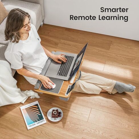 Totnz Lap Desk, Home Office Laptop Desk Fits up to 17 inches Laptop with Mouse Pad, Wrist Pad, Tablet, Pen & Phone Holder, Laptop Stand for Reading, Writing and Working, Wood Grain (TZLD3) in Saudi Arabia