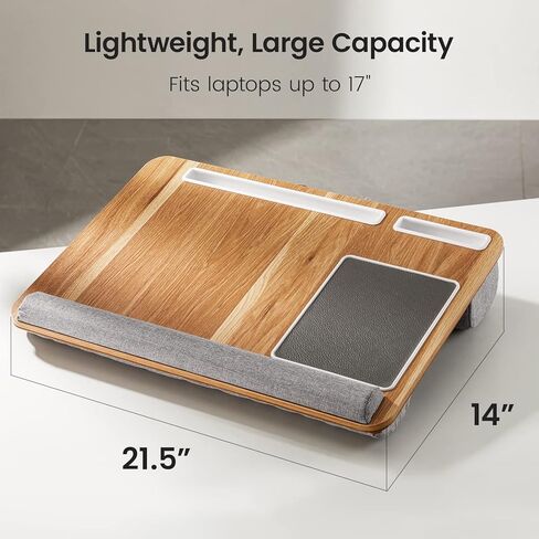 Totnz Lap Desk, Home Office Laptop Desk Fits up to 17 inches Laptop with Mouse Pad, Wrist Pad, Tablet, Pen & Phone Holder, Laptop Stand for Reading, Writing and Working, Wood Grain (TZLD3) in Saudi Arabia