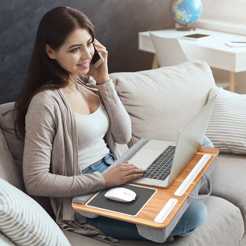 Totnz Lap Desk, Home Office Laptop Desk Fits up to 17 inches Laptop with Mouse Pad, Wrist Pad, Tablet, Pen & Phone Holder, Laptop Stand for Reading, Writing and Working, Wood Grain (TZLD3) in Saudi Arabia