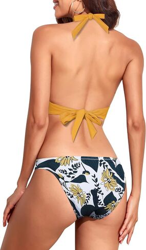 coastal rose Women's Two Piece Bathing Suits Deep V Push Up Bikini Set Sexy Halter Low Rise Bikini Swimsuit in Saudi Arabia