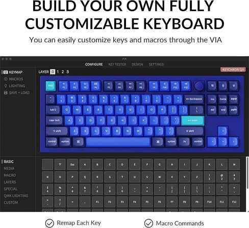 Keychron Q3 إصدار مقبض التبديل السلكي RGB ذو الإضاءة الخلفية باللون البني - الأزرق الداكن - A in Kuwait