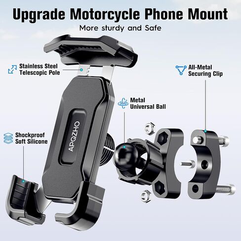 Motorcycle Phone Mount, Sport Bike Phone Holder Handlebar Compatible with 4.7''-6.8'' Cell Phone with Thick Case Phone Holder for iphone 15 14 13 12 11 Pro Max Samsung Anti-Shake Anti-Slid in Saudi Arabia