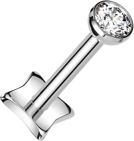 Pierced Owl 18GA ASTM F-136 Implant Grade Titanium Threadless Push-In Bezel Set CZ Crystal Top Diamond Shaped Base Flat Back Stud in Saudi Arabia