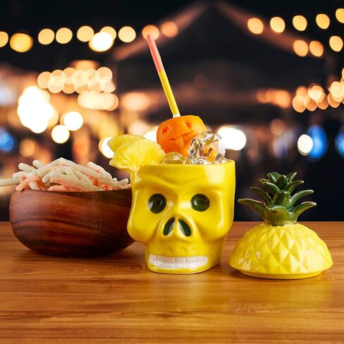 21 OZ TIKI MUG YELLOW PINAPPLE SKULL with Lid in Saudi Arabia