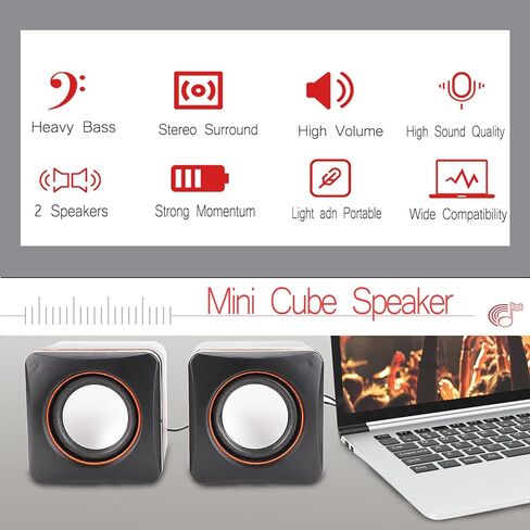 مكبرات صوت Yoidesu Mini Desktop مكبرات صوت ستيريو USB للكمبيوتر، مدمجة وخفيفة الوزن، نظام صوت صغير محمول للغاية، مناسب للكمبيوتر الشخصي، MP3، MP4، in Kuwait