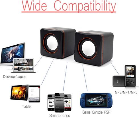 مكبرات صوت Yoidesu Mini Desktop مكبرات صوت ستيريو USB للكمبيوتر، مدمجة وخفيفة الوزن، نظام صوت صغير محمول للغاية، مناسب للكمبيوتر الشخصي، MP3، MP4، in Kuwait