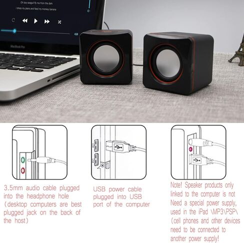 مكبرات صوت Yoidesu Mini Desktop مكبرات صوت ستيريو USB للكمبيوتر، مدمجة وخفيفة الوزن، نظام صوت صغير محمول للغاية، مناسب للكمبيوتر الشخصي، MP3، MP4، in Kuwait