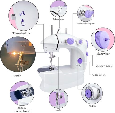 Portable Sewing Machine for Beginners, Mini Electric Sewing Machine 12 Built-in Stitch Patterns, 2 Speed with Foot Pedal & Sewing Kit, Easy DIY Household máquinas de coser for Kids Ages 8-12 in Kuwait