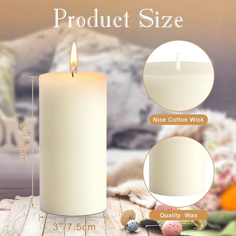 MTLEE 9 Pack Pillar Candles 3 x 6 Inch Smokeless and Dripless Large Candles Pillar Hand Poured Long Clean Burning Unscented Pillar Candles Set for Wedding Dinner and Home Decor (Ivory) in Saudi Arabia