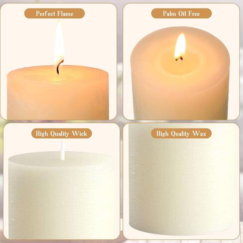 MTLEE 9 Pack Pillar Candles 3 x 6 Inch Smokeless and Dripless Large Candles Pillar Hand Poured Long Clean Burning Unscented Pillar Candles Set for Wedding Dinner and Home Decor (Ivory) in Saudi Arabia