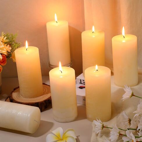 MTLEE 9 Pack Pillar Candles 3 x 6 Inch Smokeless and Dripless Large Candles Pillar Hand Poured Long Clean Burning Unscented Pillar Candles Set for Wedding Dinner and Home Decor (Ivory) in Saudi Arabia