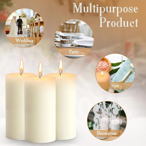 MTLEE 9 Pack Pillar Candles 3 x 6 Inch Smokeless and Dripless Large Candles Pillar Hand Poured Long Clean Burning Unscented Pillar Candles Set for Wedding Dinner and Home Decor (Ivory) in Saudi Arabia