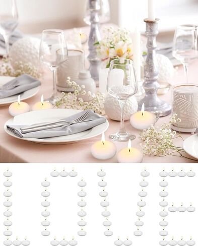 100 قطعة من الشموع العائمة مقاس 1.65 بوصة من Qunclay، شموع Tealight غير معطرة بدون قطرات، ديكورات منزلية، قطع مركزية أنيقة من الشموع في حفل الزفاف لإكسسوارات الحفلات in Saudi Arabia