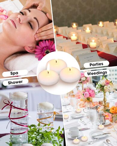 100 قطعة من الشموع العائمة مقاس 1.65 بوصة من Qunclay، شموع Tealight غير معطرة بدون قطرات، ديكورات منزلية، قطع مركزية أنيقة من الشموع في حفل الزفاف لإكسسوارات الحفلات in Saudi Arabia